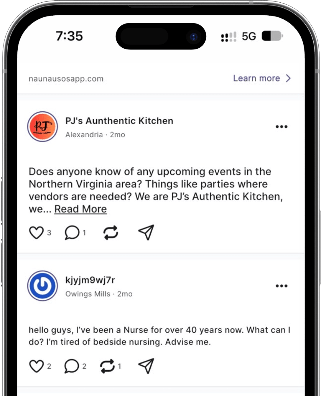Kamoky community forum on a phone