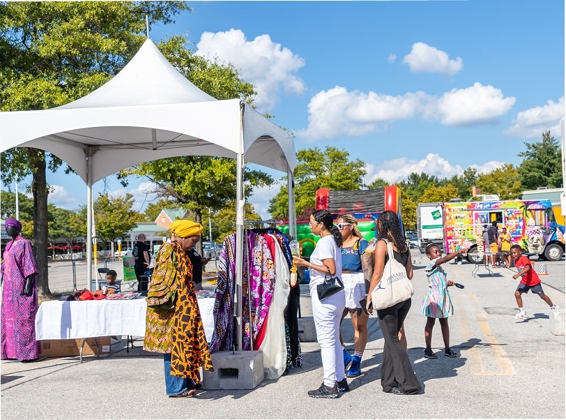 Vendor tents at an outdoor cultural festival